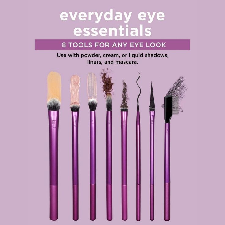 Real Techniques Eyeshadow Brush Set, Makeup with Gel Eyeliner, Flat Eye, and Eyelash Brushes, Purple, 8 Piece