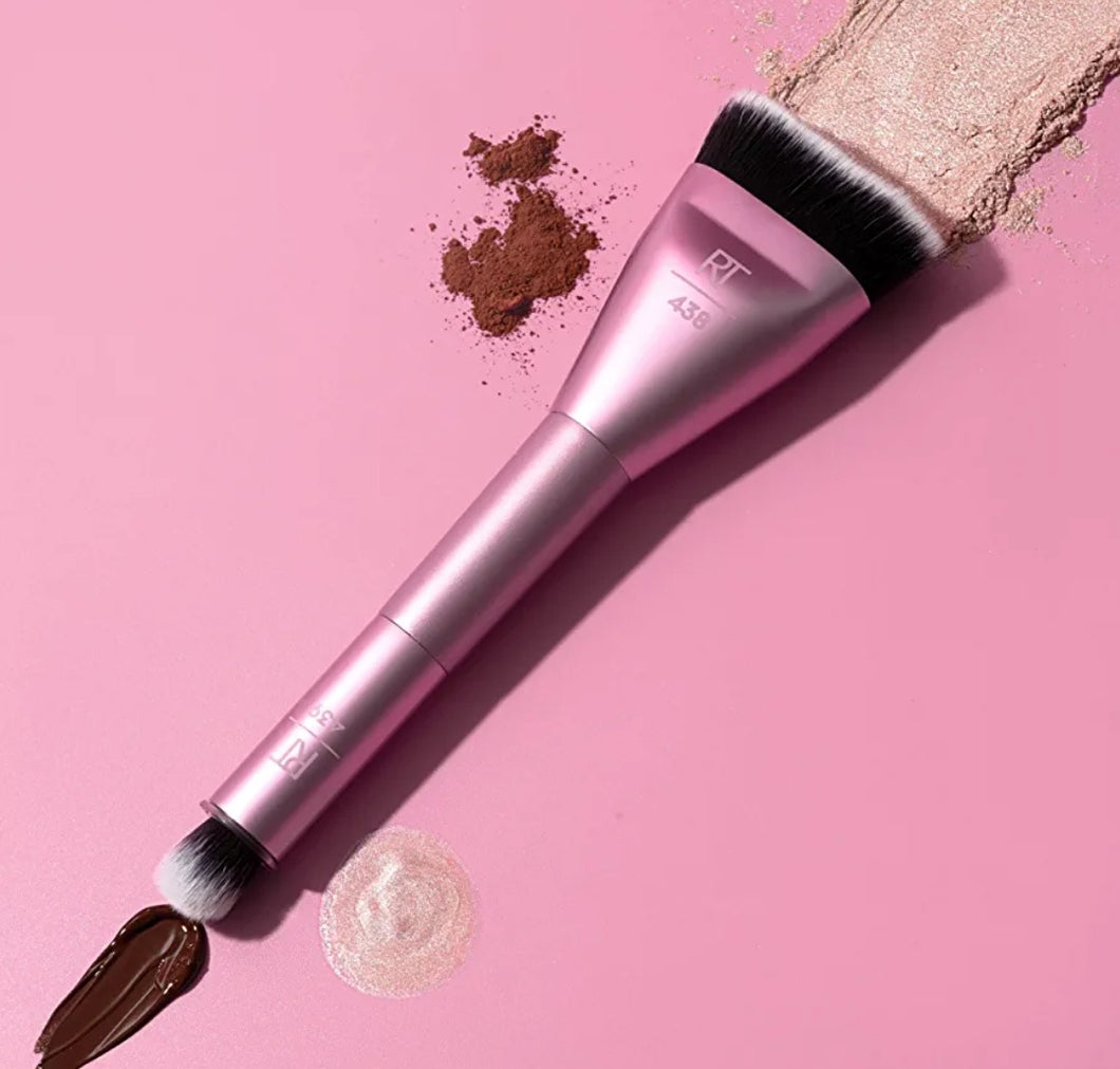 Real Techniques Sculpt & Shape Dual Ended 2-in-1 Makeup Brush, Contours Cheek, Nose, Eyes and Highlighter, Flat Head Blends & Contours